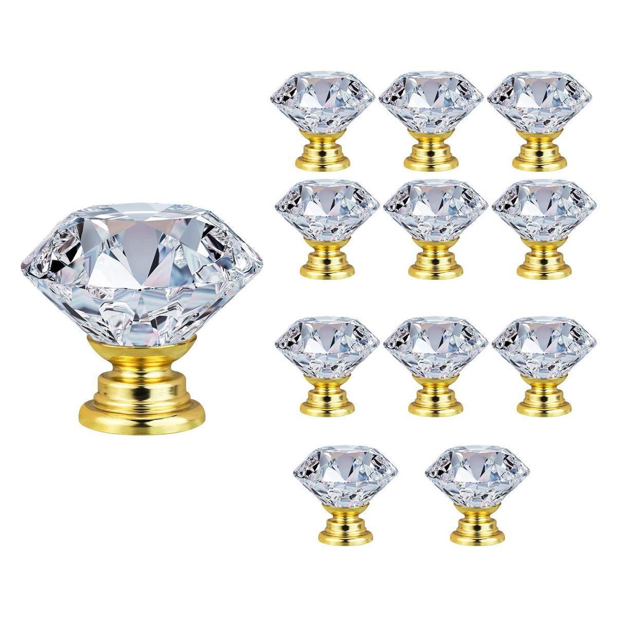 12 Pcs 30MM Crystal Clear Glass Dresser Knobs Diamond