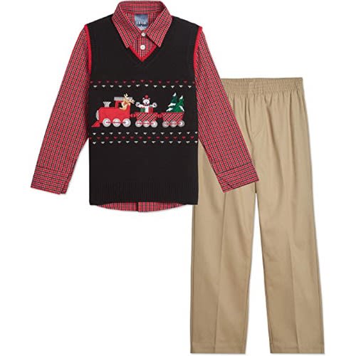 Boys Holiday Edition 3 Pieces Sweater - Shirt & Pants Set