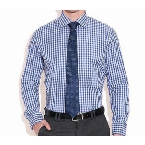 Men's Formal Dress Shirt With Matching Tie - Blue Check/navy Blue