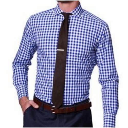 Men's Formal Dress Shirt With Matching Tie  - Blue Check/black