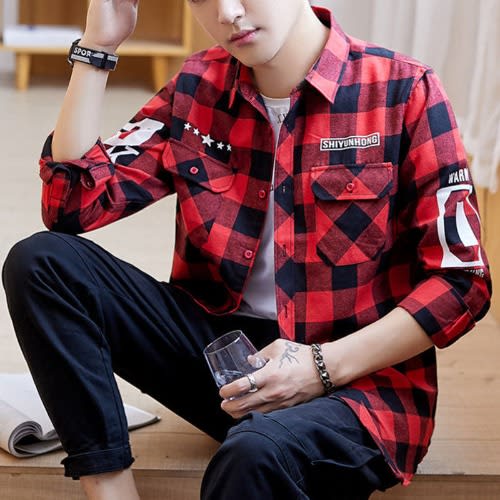 Casual Flannel Men's Shirt - Red And Black Check