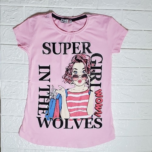 Super Girls Print Tshirt- Pink