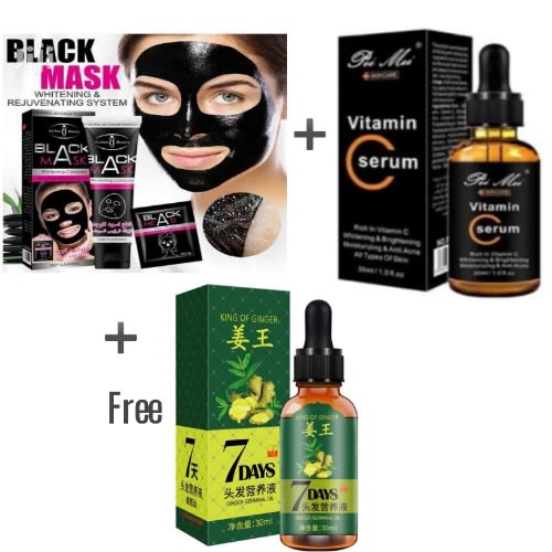 Beauty Black Facial Mask - 120ml + Vitamin C Serum - 30ml + Free Hair Growth Oil - 30ml