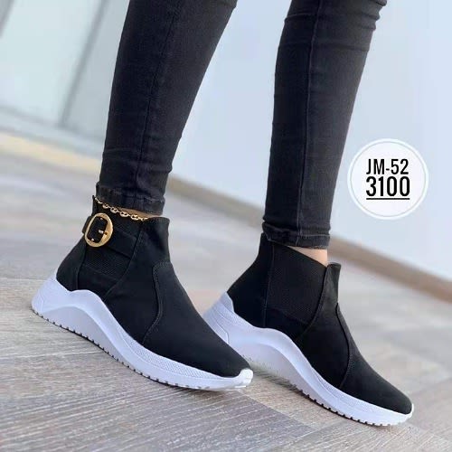 Women Buckle Sport Sneakers - Black