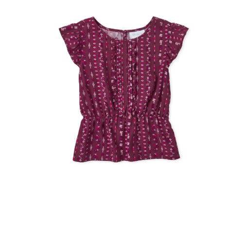 Girls Print Pintuck Ruffle Top - Wineberry