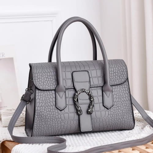 Trend Tote Bag With Metal Buckle Handbag - Grey