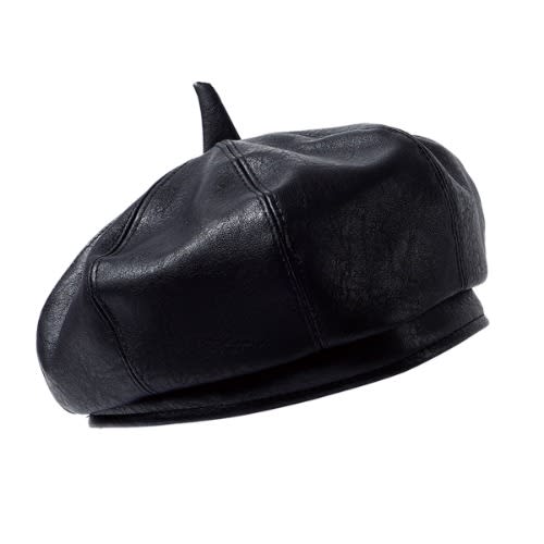 Pu Leather Beret Hat For Women - Black