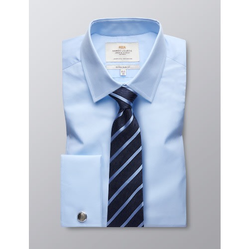 Men's Formal Poplin Slim Fit Shirt - Double Cuff - Blue
