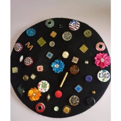 Large Beaded Beret  - Black