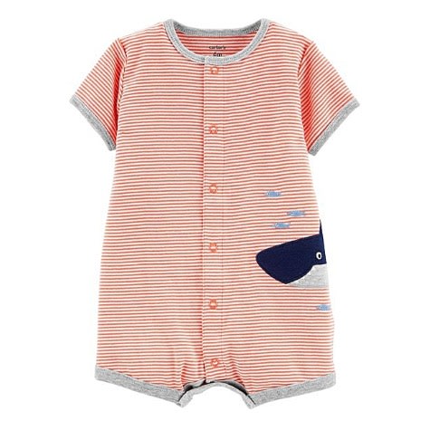 Striped Shark Romper Shirt - Coral Grey