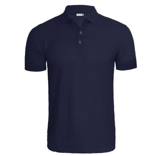Plain Polo T-shirts With Button And Collar-Navy Blue