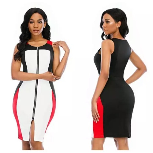 Front Zipper Bodycon Fitted Dress - Multicolour