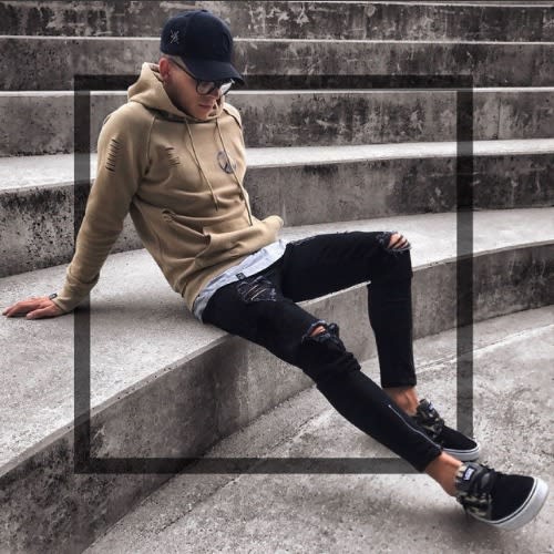 Elastic Knee Ripped Street Jeans For Men