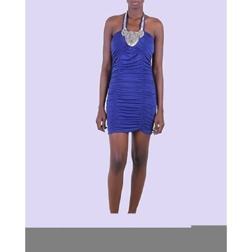 Blue Beaded Halter-neck Dress