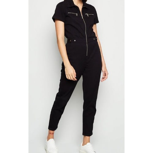 Black Zip Up Denim Utility Boilersuit