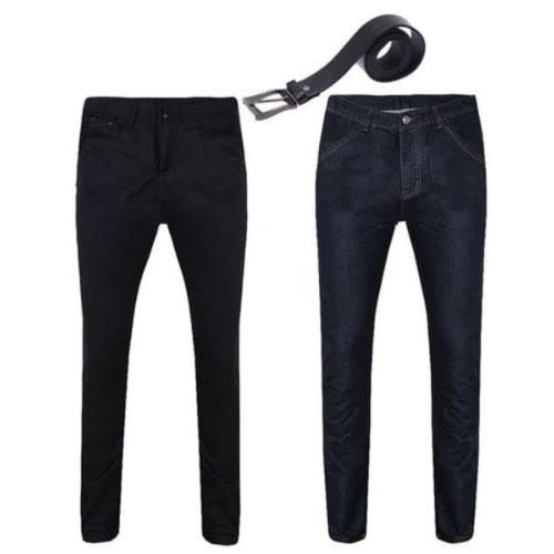 Mens Stone Jeans - Blue And Black - Set Of 2 With Black Leather Belt
