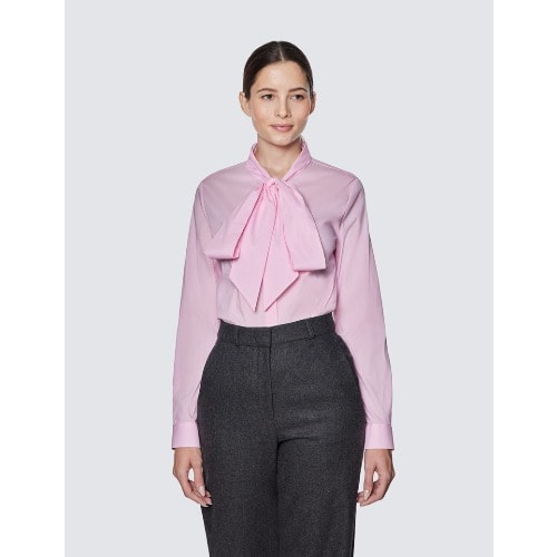 Women's Light Pink Relaxed Fit Luxury Cotton Nylon Shirt With Tie Detail