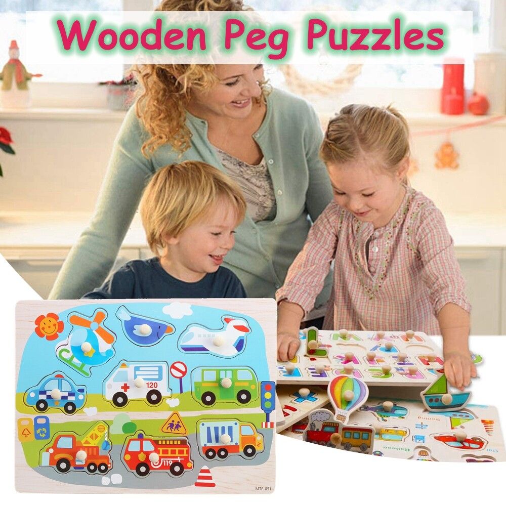 Children Puzzle Wooden Peg Puzzles For Toddlers 2 3 Years Old Alphabet & Number Puzzles For Kids Letters Numbers Animals And Vehicles Learning Toys Gift For Girls And Boys 1