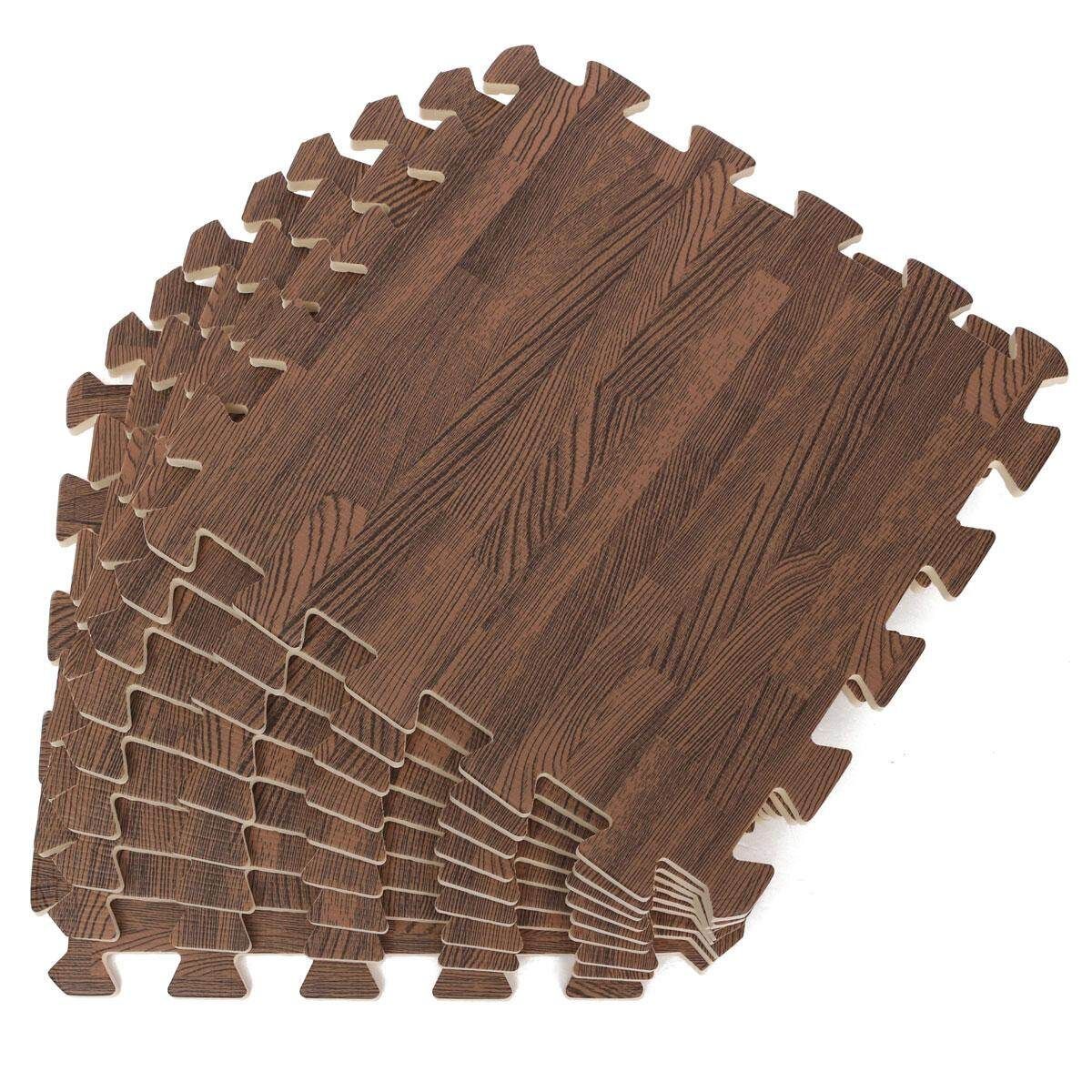 9PCS Wood Interlock EVA Foam Floor Puzzle Pad Work Gym Mat Kid Safety Play Rug Deep Wood Grain