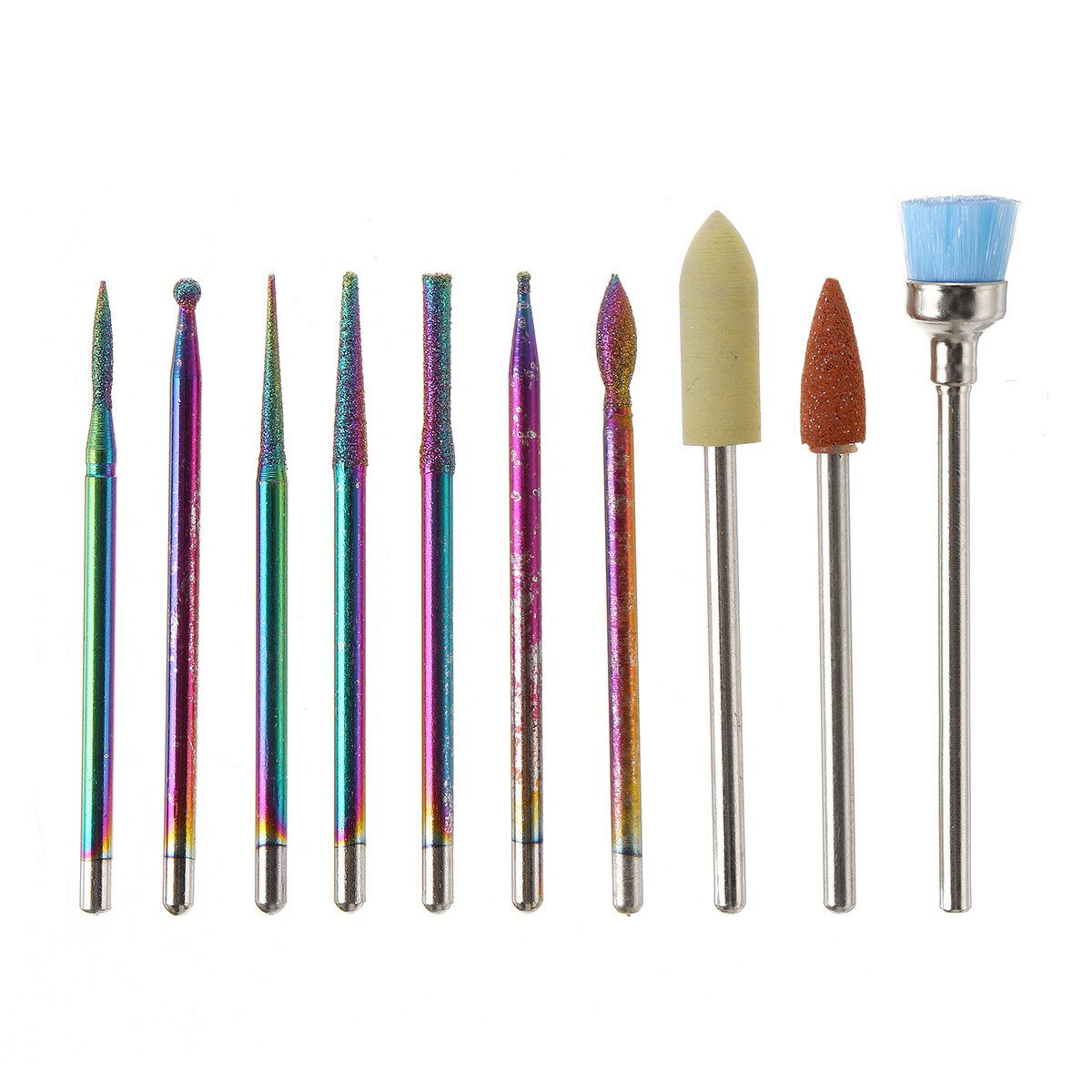 10Pcs Nail Art Drill Bit Set Grinding Machine Head Milling Sanding Clear White