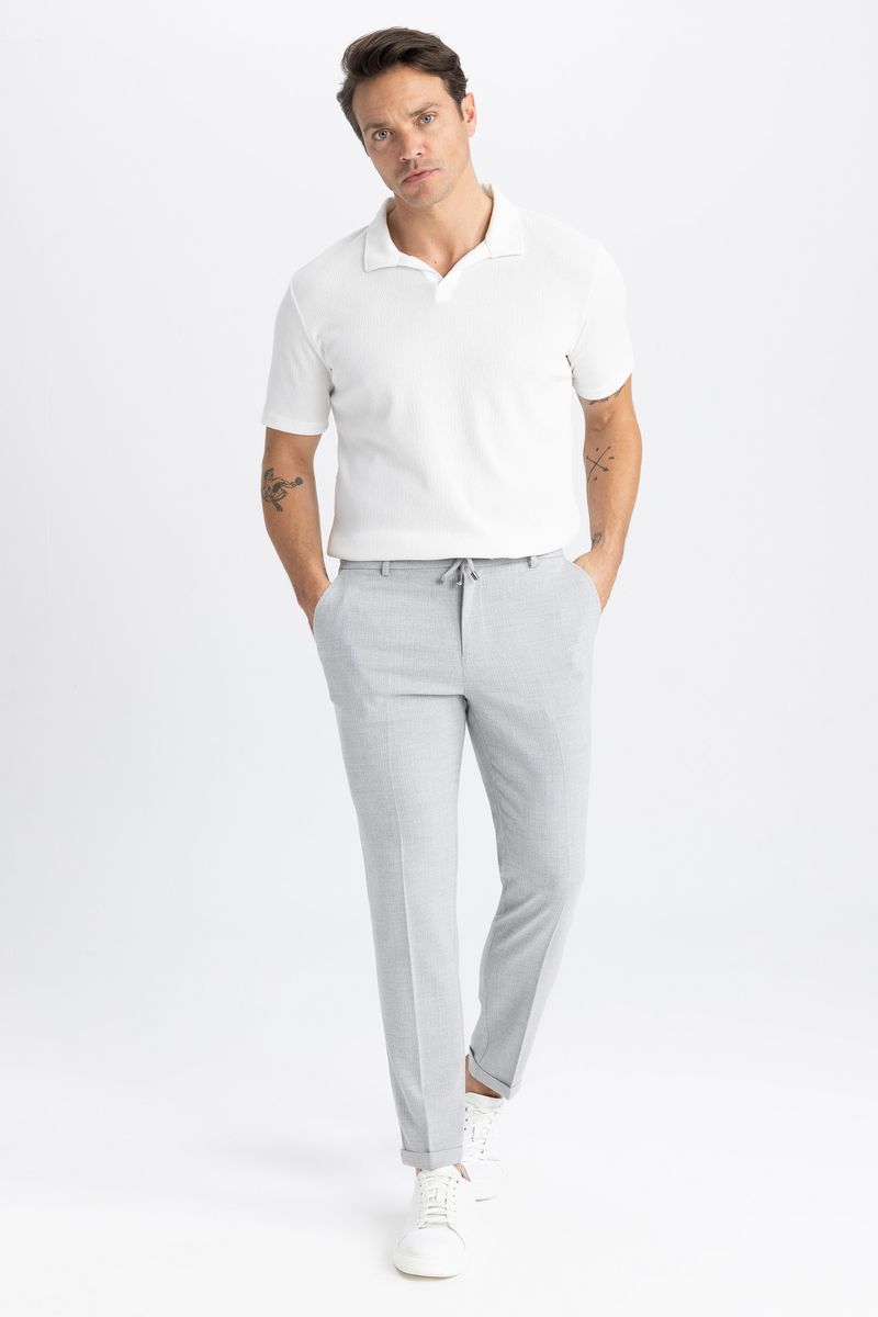 Man Smart Casual Jogger Fit Woven Trousers - Grey