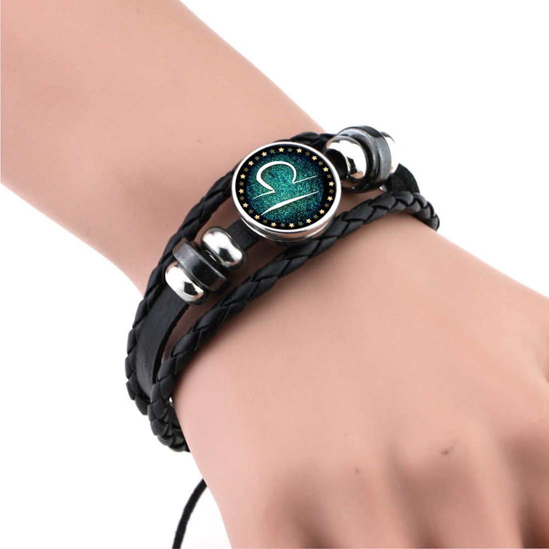 Hand-knitted Beaded Retro DIY Bracelet Libra Constellation Leather Punk Bracelet