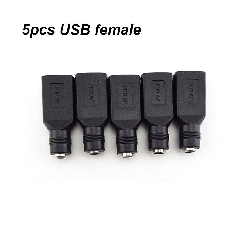 DIY Connector 5.5*2.1mm DC Female Power Jack To USB 2.0 Type A Male Plug Jack Socket 5V DC Power Plugs Adapter Laptop-5pcs USB Female