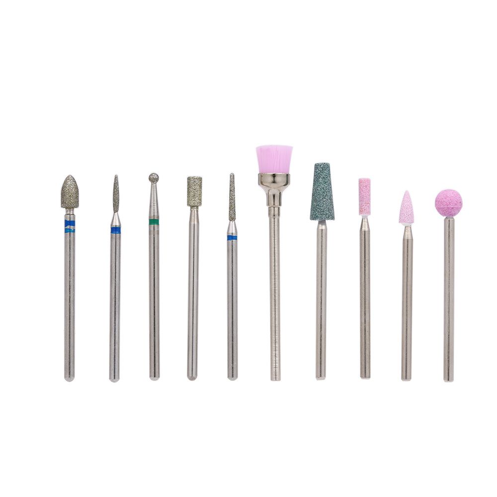 10pcs Nail Drill Bits Cuticle Cleaner Dust Drill Brush