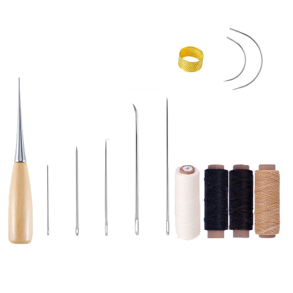 Leather Sewing Kit With Waxed Thread Leather  Sewing Awl Thimble Leather Working Tools For Shoemaker Canvas Repair Sewing