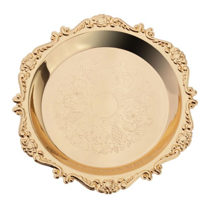 Golden Metal Round Tea Platter Dessert Serving Tray Fruit Dish Pastry