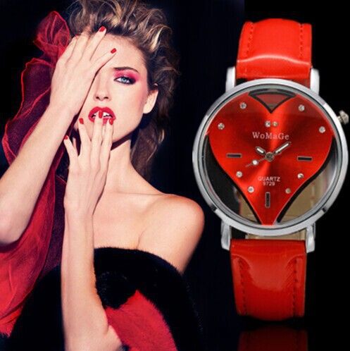 New Women/Ladies Transparent Leather Wrist Watch -Red