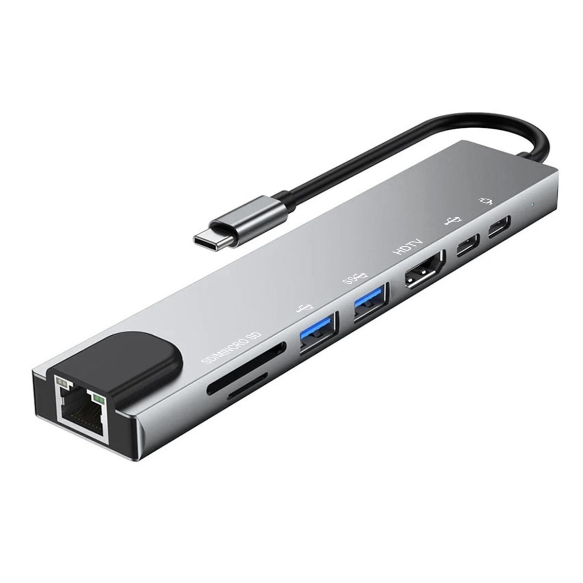 8-IN-1 USB C Hub Type-C Docking Station Multiport Adapter with 4K HD RJ45 Ethernet USB 3.0 PD Charging Port SD TF Card Reader Compatible with MacBook Chromebook Matebook