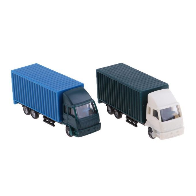 2pc 1/100 Scale Vehicle Cars Model Toy Truck Container Freight Car