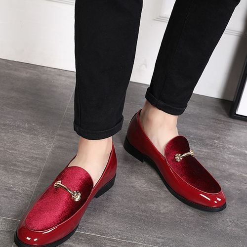 Mens Dress Shoes Office Patent SUEDE Wedding Shoes Burgundy Red
