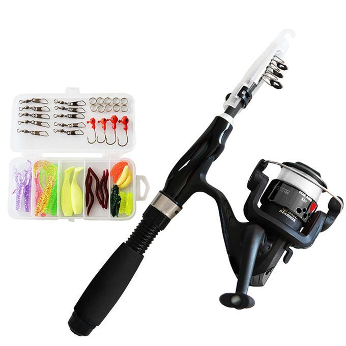 Folable  Rod And Reel Combos For Kids Children,  Black