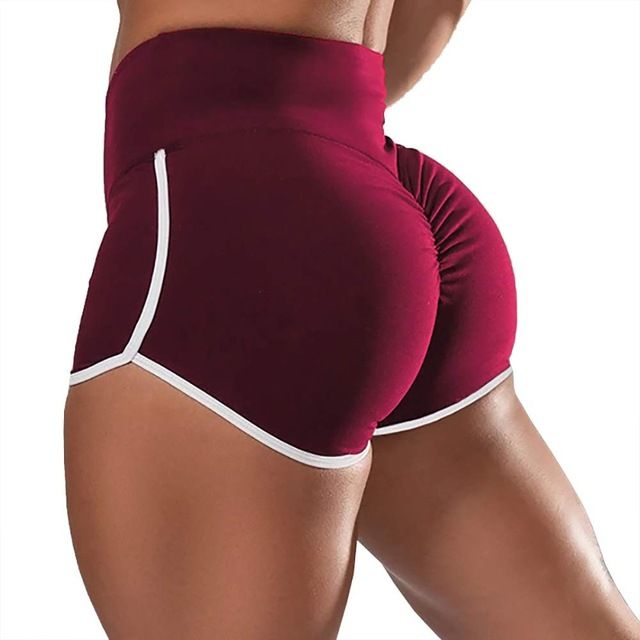 Preppy Yoga Sports Biker Shorts Fitness Womens Bum Red_S