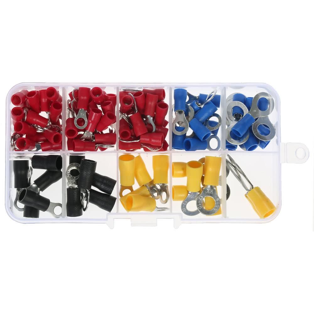 102PCS Assorted Insulated Terminals 10 Kinds Copper Crimp Electrical Wire Cable Connector Kit Cord Ring End Set