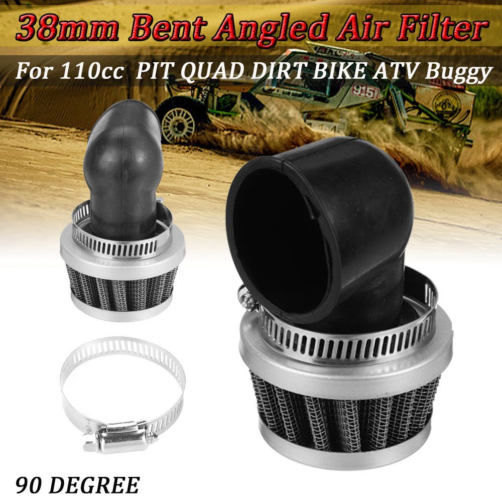 38mm 90 Degree Bent Angled Air Filter Cleaner 90cc 110cc Pit Quad Dirt Bike [Black]
