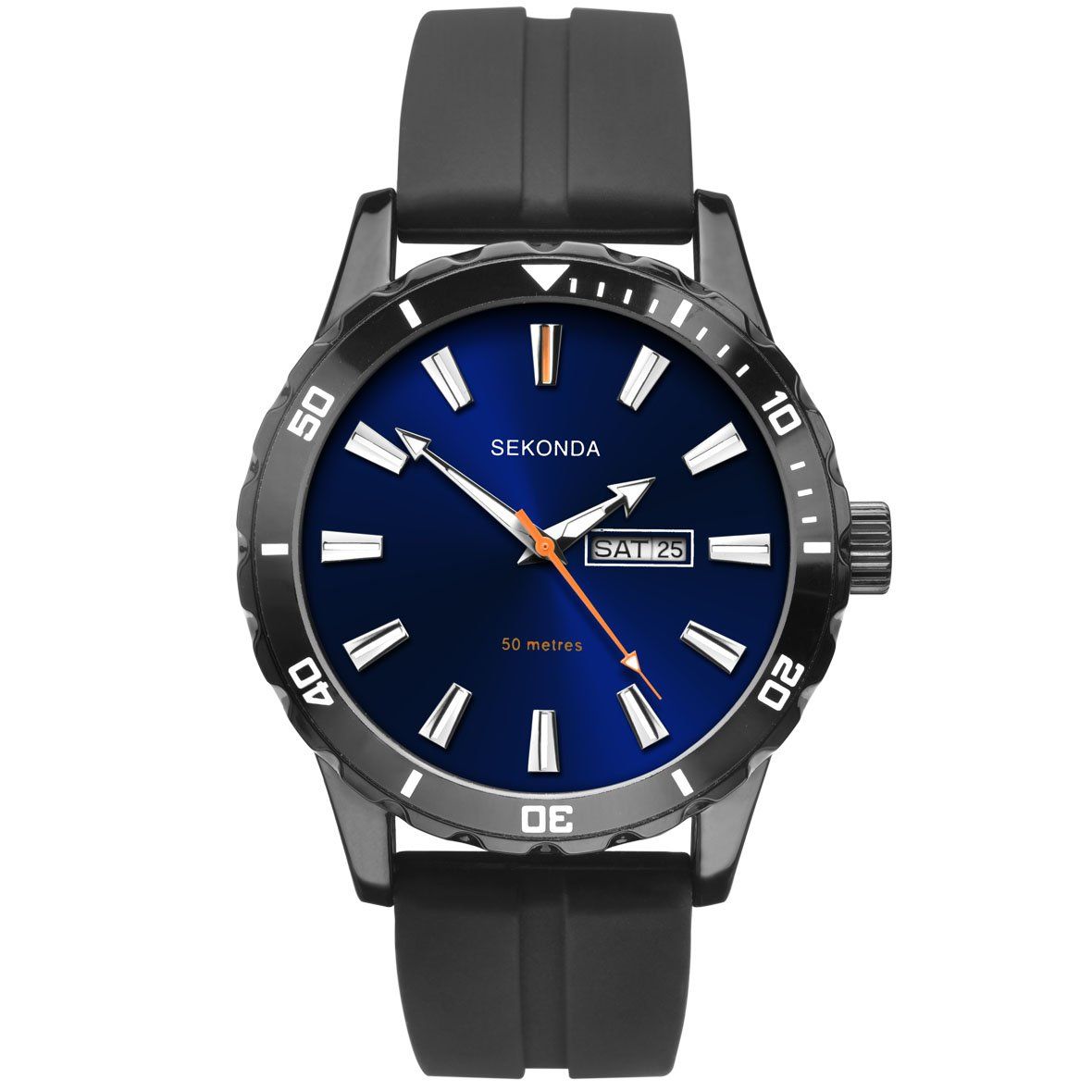 1372 Men's Blue Dial Black Rubber Strap Watch