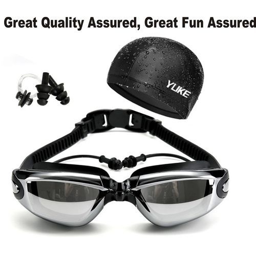 HD Waterproof Anti-Fog Glasses Swimming Kit - Blk