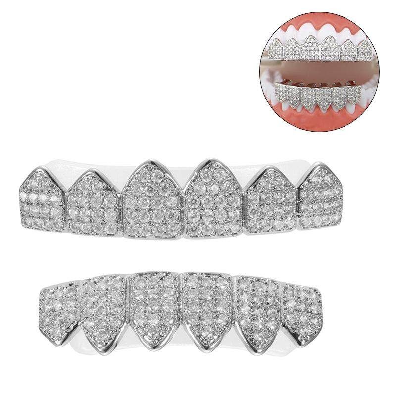 Gold Silver Plated Custom Slugs Hip Hop Top Bottom Mouth Teeth Grills Set Silver (silver)