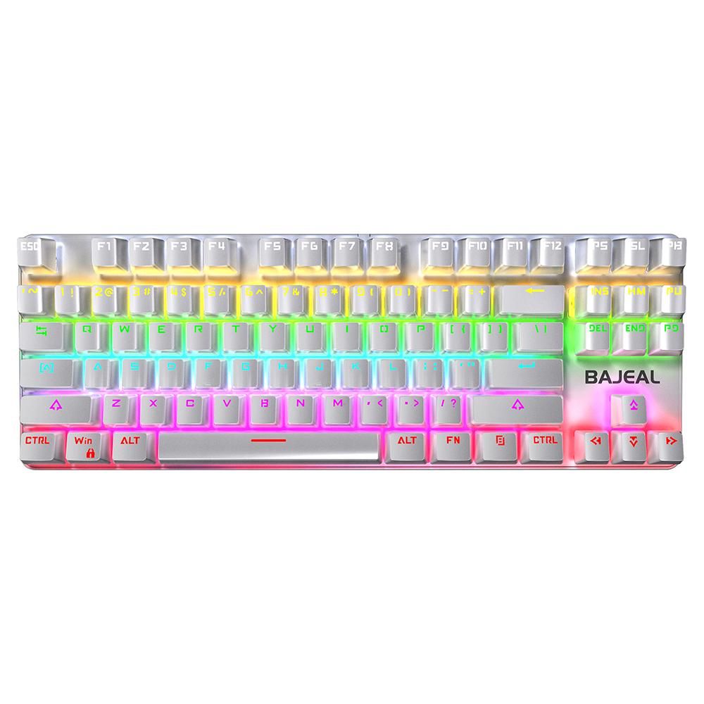 BAJEAL 87 Keys Mechanical Keyboard Wired Gaming Mechanical Keyboard with Mechanical Blue Switch RGB Light Effect White