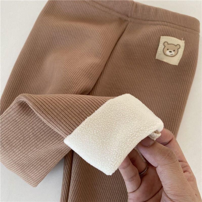 Autumn and Winter New Korean Girls Single-Layer Fleece-Lined Fashion All-Match Leggings Boys Baby Fleece Stretch Feet Pants Trousers