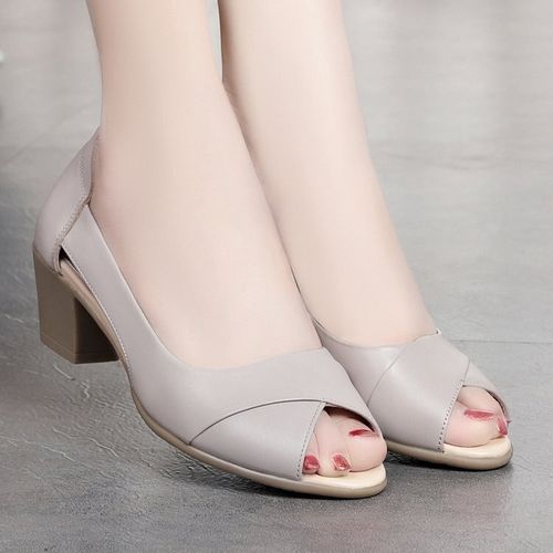 Summer Women Dress Shoes Peep Toe Office Work Shoes Medium Heels Sandals