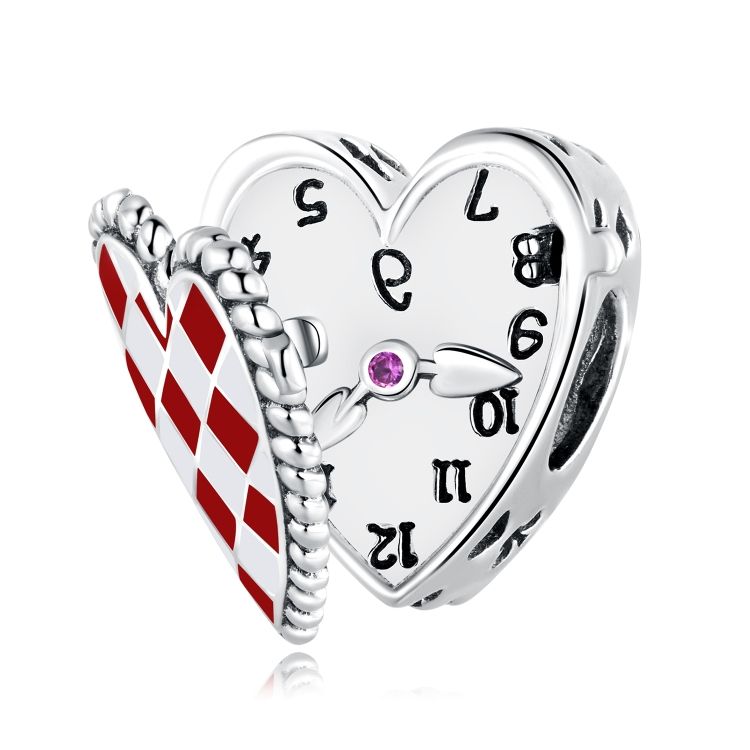 S925 Sterling Silver Heart Clock Beads