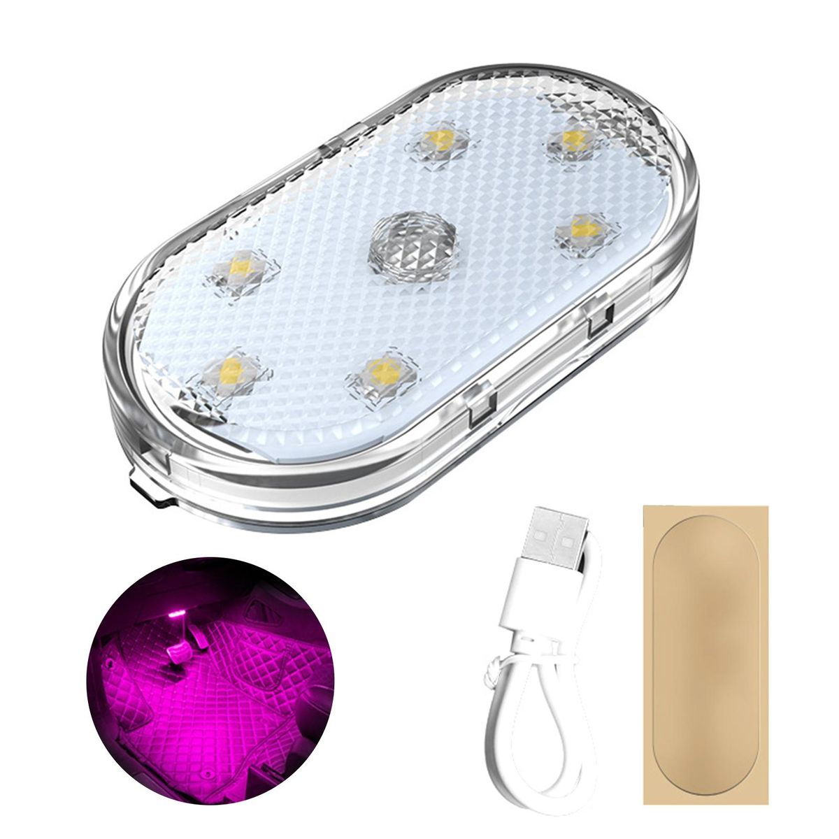 Design Car Light 7 Colors Magnetic Car Ambient Light Usb Rechargeable Pink