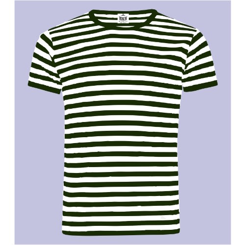 Plain Striped Classic Roundneck Tee With Green