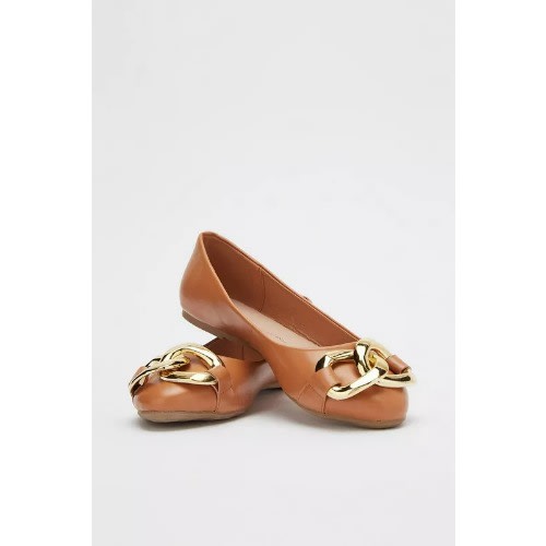 Chunky Chain Detail Flats – Tan Brown