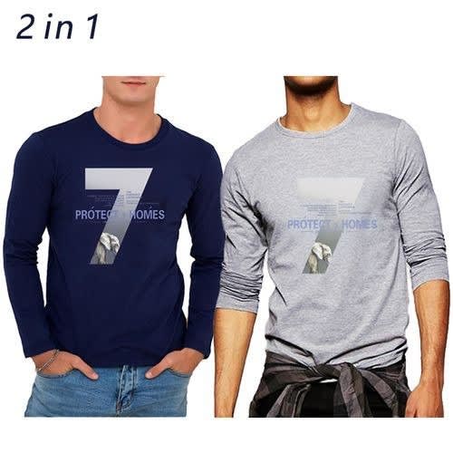 Chrysolite Printed Long Sleeve For Men - 2-in 1 - Blue & Grey