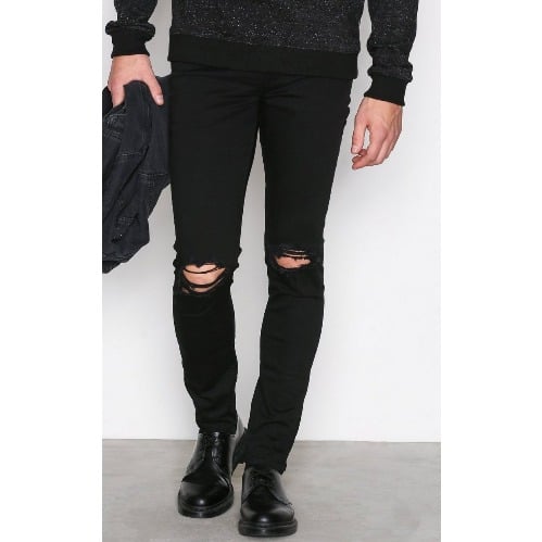 Busted Kneel Slim Fits Men's Jeans - Black